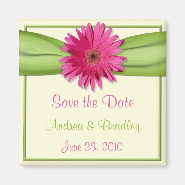 Customizable Pink Gerbera Daisy Monogram Magnet (Front)