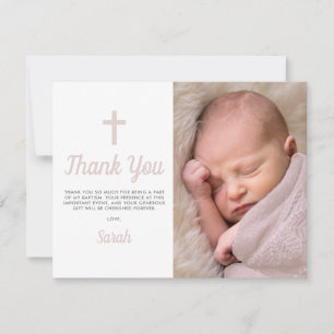 Customizable Pink Girl Baptism Christening Photo Thank You Card