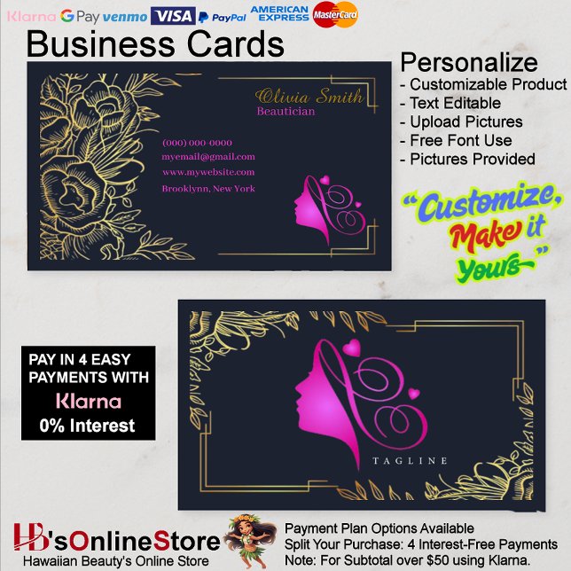 Customizable Pink Gold Elegant Template 12 Business Card (Customizable Pink Gold Elegant Template Business Card 12.)
