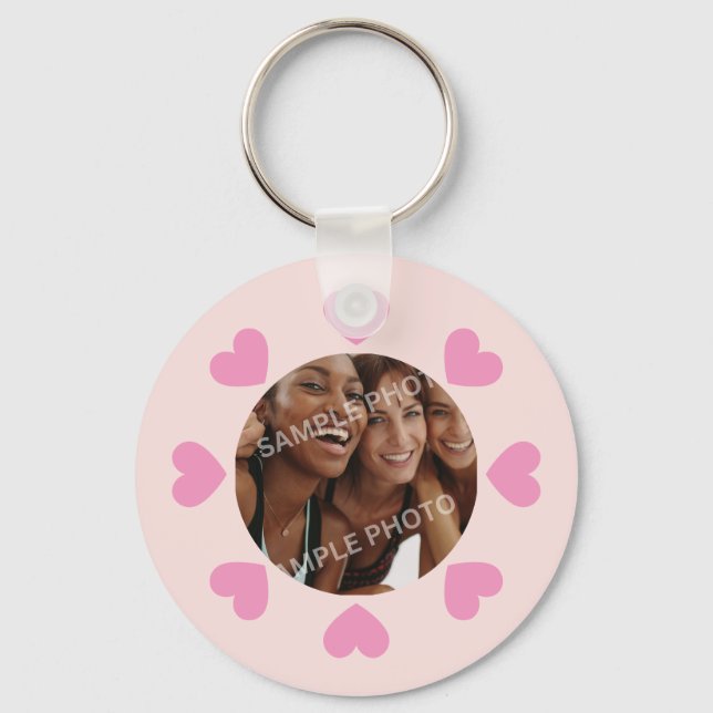 Customizable Pink Heart Photo Key Ring (Front)