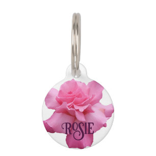 Customizable pink rose floral Rosie dog cat name Pet Tag