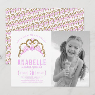 Customizable Pink Tiara Photo Birthday Invitation