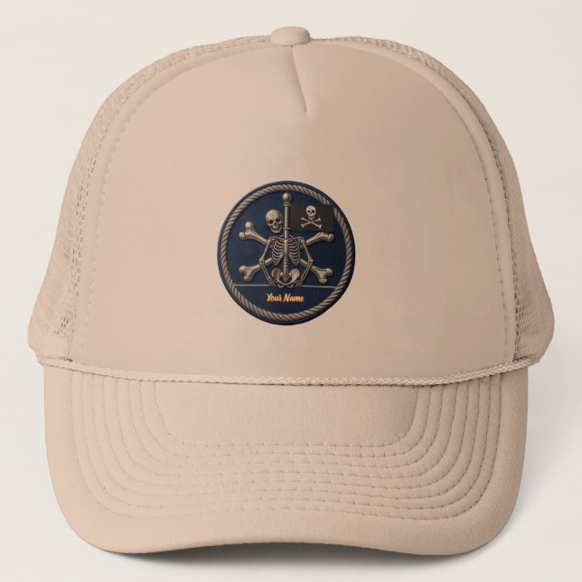 Customizable Pirate Skull Trucker Hat: Personalize Hat (Front)