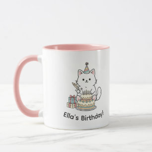"Customizable" Playful Cat Birthday Cake & Gifts Mug