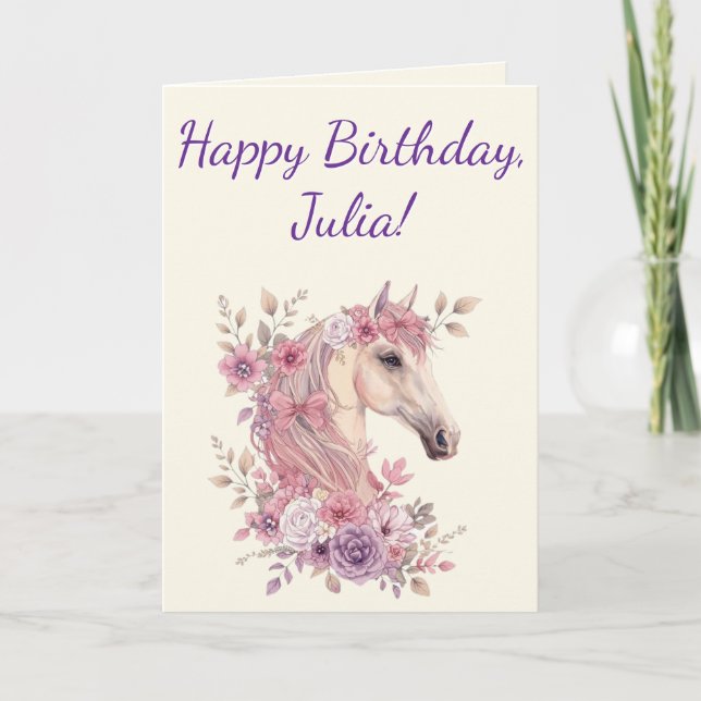 Customizable Pretty Ponies and Petals Horse  Card (Front)