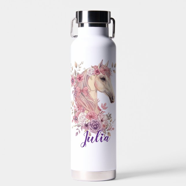Customizable Pretty Ponies and Petals Horse Water Bottle (Front)