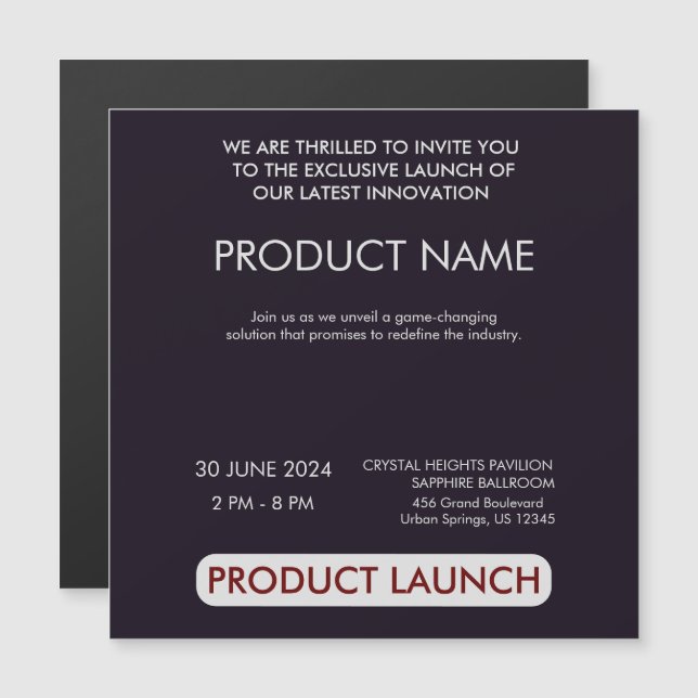 Customizable Product Launch Event, Simple  Magnetic Invitation (Front/Back)