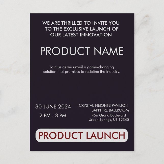 Customizable Product Launch Event, Simple  Postcard (Front)
