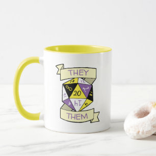 Customizable Pronouns Nonbinary D20 TTRPG Dice Mug