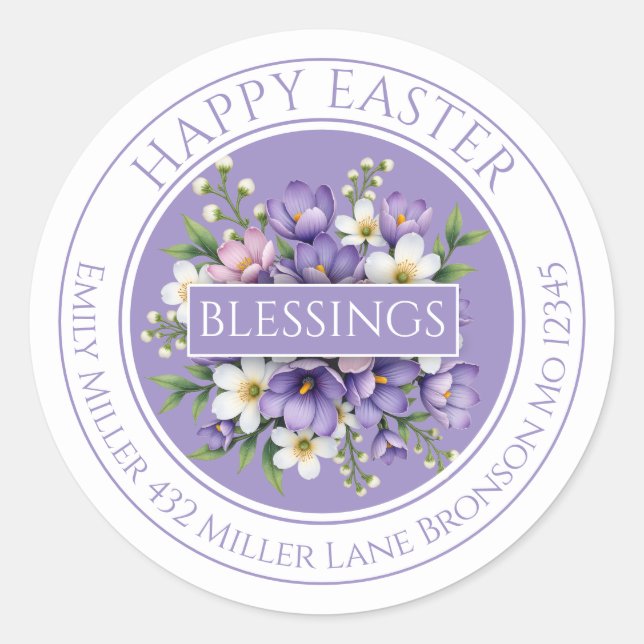 Customizable Purple Floral Easter Sticker  (Front)