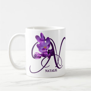 Customizable purple floral Natalie name monogram  Coffee Mug
