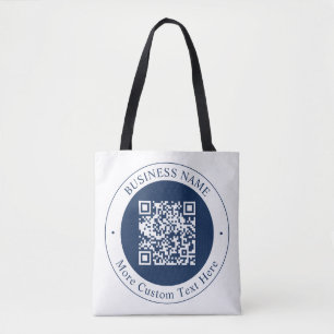 Customizable QR code & Text   Dark Navy Blue Tote Bag