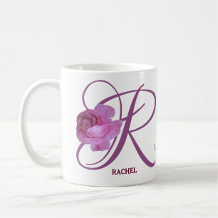 Customizable Rachel name monogram pink rose floral Coffee Mug