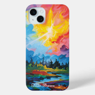 Customizable Rainbow Expressionism River Landscape iPhone 15 Mini Case