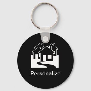 Customizable real estate houses symbol keychain
