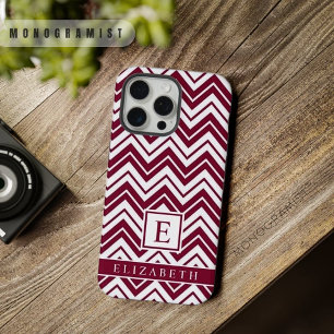 Customizable Red Maroon Dark Pink White Chevron  iPhone 15 Pro Max Case