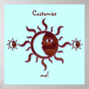 Customizable Red Tribal Sun and Moon Poster