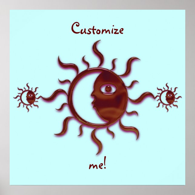 Customizable  Red Tribal Sun and Moon Poster (Front)