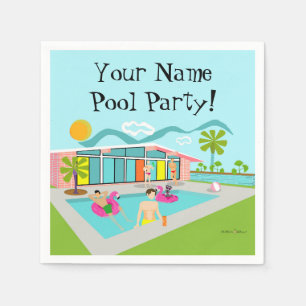 Customizable Retro Gay Pink Flamingo Pool Party Napkin