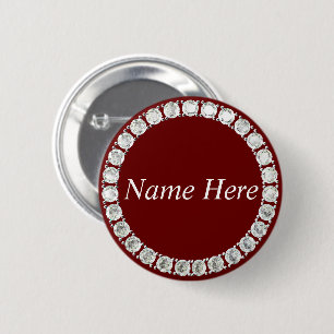 Customizable rhinestones maroon 6 cm round badge