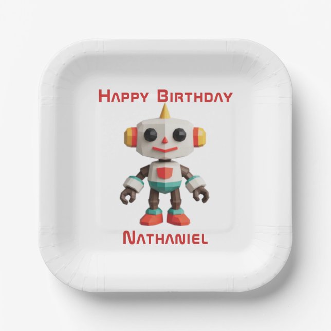 Customizable Robot Kids Paper Plate (Front)