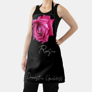 Customizable Rosie name hot pink rose floral boho Apron