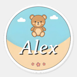Customizable Round Kids Name Sticker – Teddy Bear
