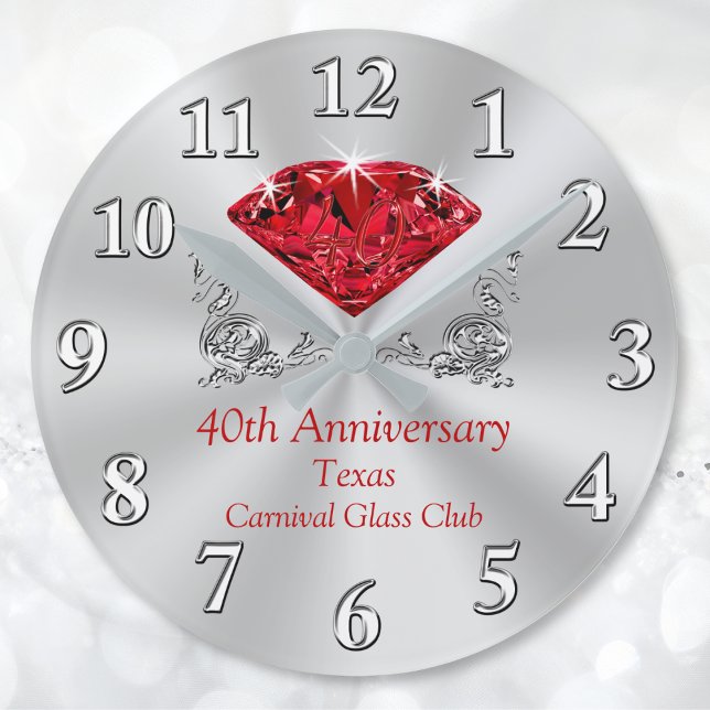 Customizable Ruby 40th Anniversary Clock (40 year wedding anniversary gift for wife, couple and family. 40 year anniversary gift for friends.)