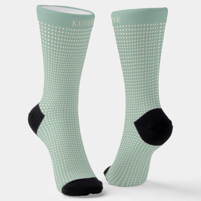 Customizable Sage Green Yellow Polka Dot Design Socks (Angled)
