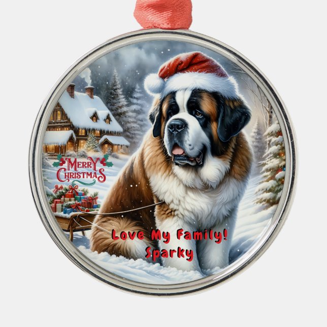 Customizable Saint Bernard Christmas Ornament (Front)