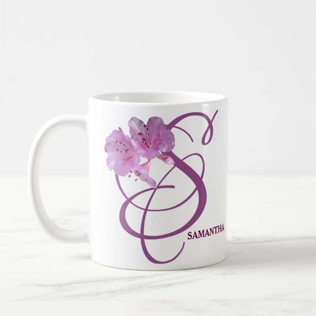 Customizable Samantha monogram pretty pink rose Coffee Mug (Left)