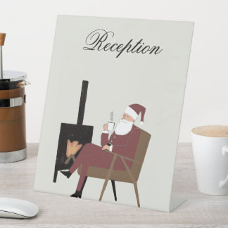 Customizable Santa Fireplace Pattern Table Sign