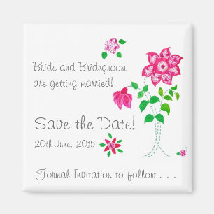 Customizable Save the Date Magnet Pink Flowers