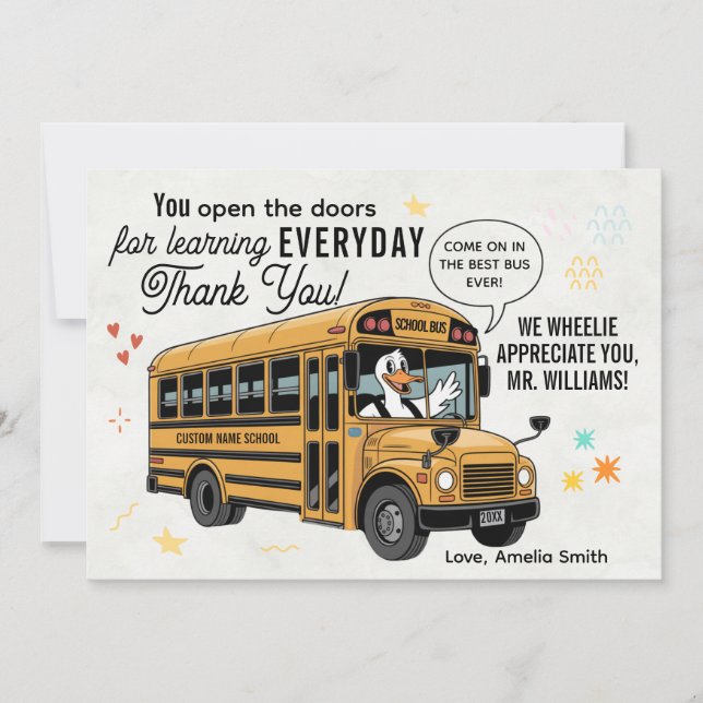 Customizable School Bus Driver Appreciation Thank You Card (Front)