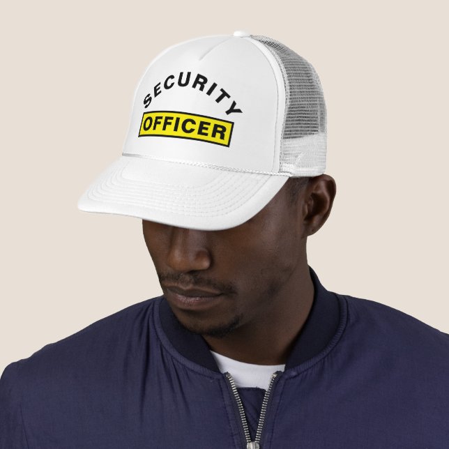 Customizable SECURITY OFFICER Text Statement White Trucker Hat (In Situ)