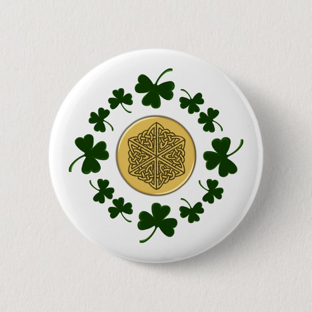 CUSTOMIZABLE!  Shamrocks - Gold Irish Celtic 6 Cm Round Badge (Front)
