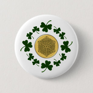 CUSTOMIZABLE!  Shamrocks - Gold Irish Celtic 6 Cm Round Badge