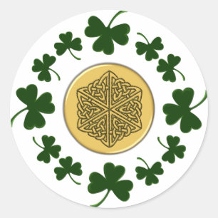 CUSTOMIZABLE!  Shamrocks - Gold Irish Celtic Classic Round Sticker