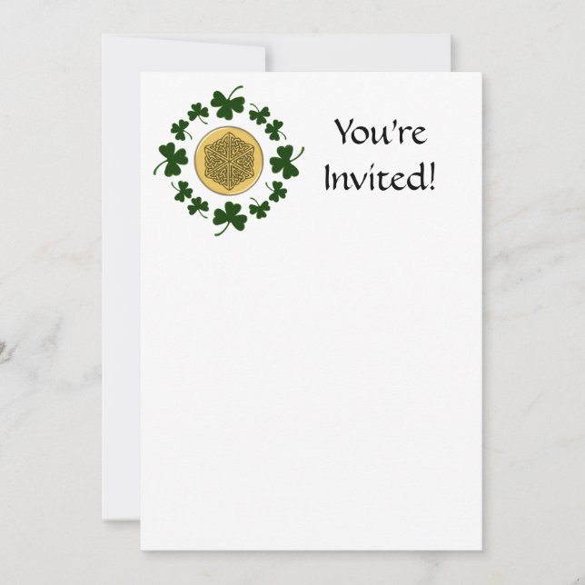 CUSTOMIZABLE!  Shamrocks - Gold Irish Celtic Invitation (Front)