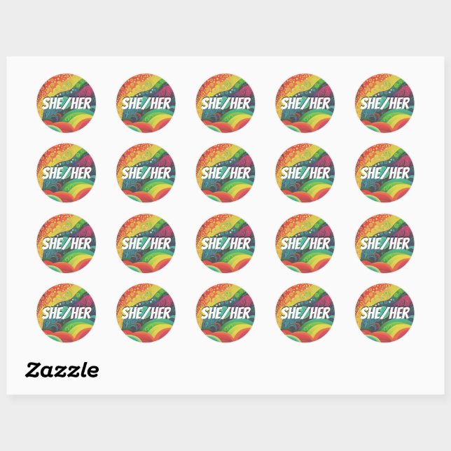 Customizable She/Her, He/Him, Rainbow Pronouns Classic Round Sticker (Sheet)
