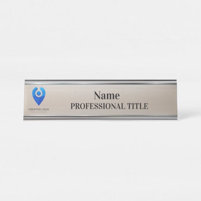Customizable Silver Name Plate with Logo & Slogan  (Front)