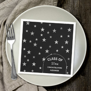 Customizable Silver Stars black graduation party Napkin