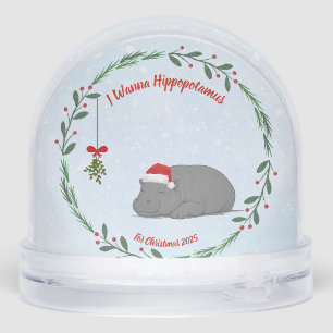 Customizable Snow Globe- Sleepy Hippo Snowglobe