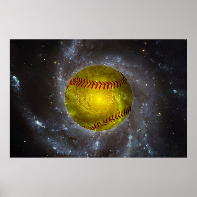 Customizable Softball in Space Galactic Poster (Front)