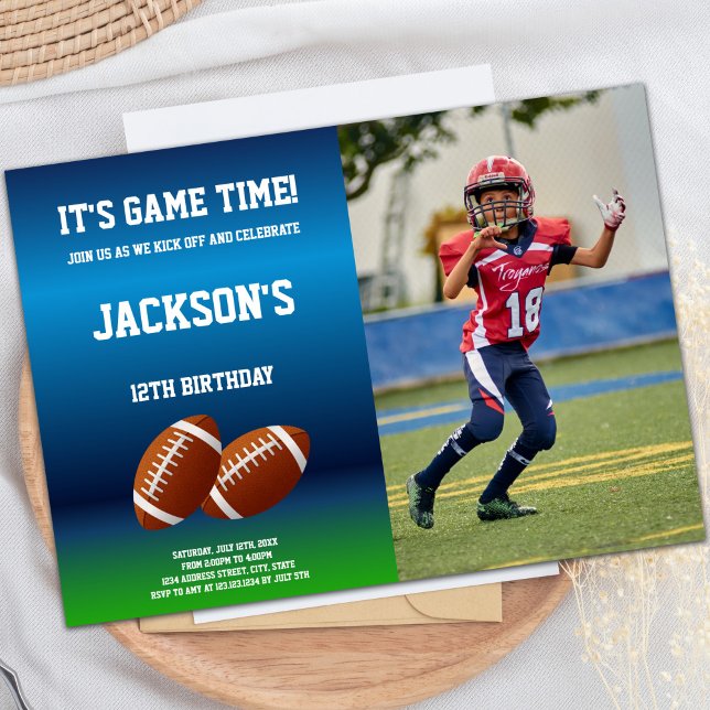 Customizable Sports Party Invitations for Kids (2 Balls Football Birthday Invitations with photo)