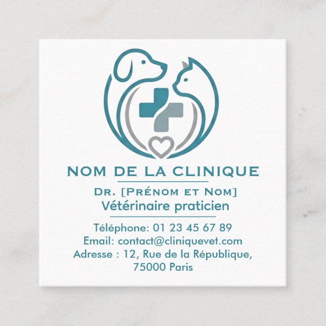 Customizable Square Veterinary Business Card (Front)