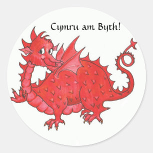 Customizable Stickers with Cute Welsh Red Dragon