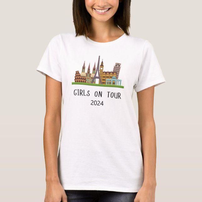 CUSTOMIZABLE SUMMER EUROPE VACATION GIRLS ON TOUR T-Shirt (Front)