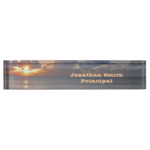 CUSTOMIZABLE "SUNSET OVER CARIBBEAN" DESK NAMEPL NAMEPLATE