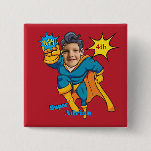 Customizable Superhero Birthday Personalize 15 Cm Square Badge